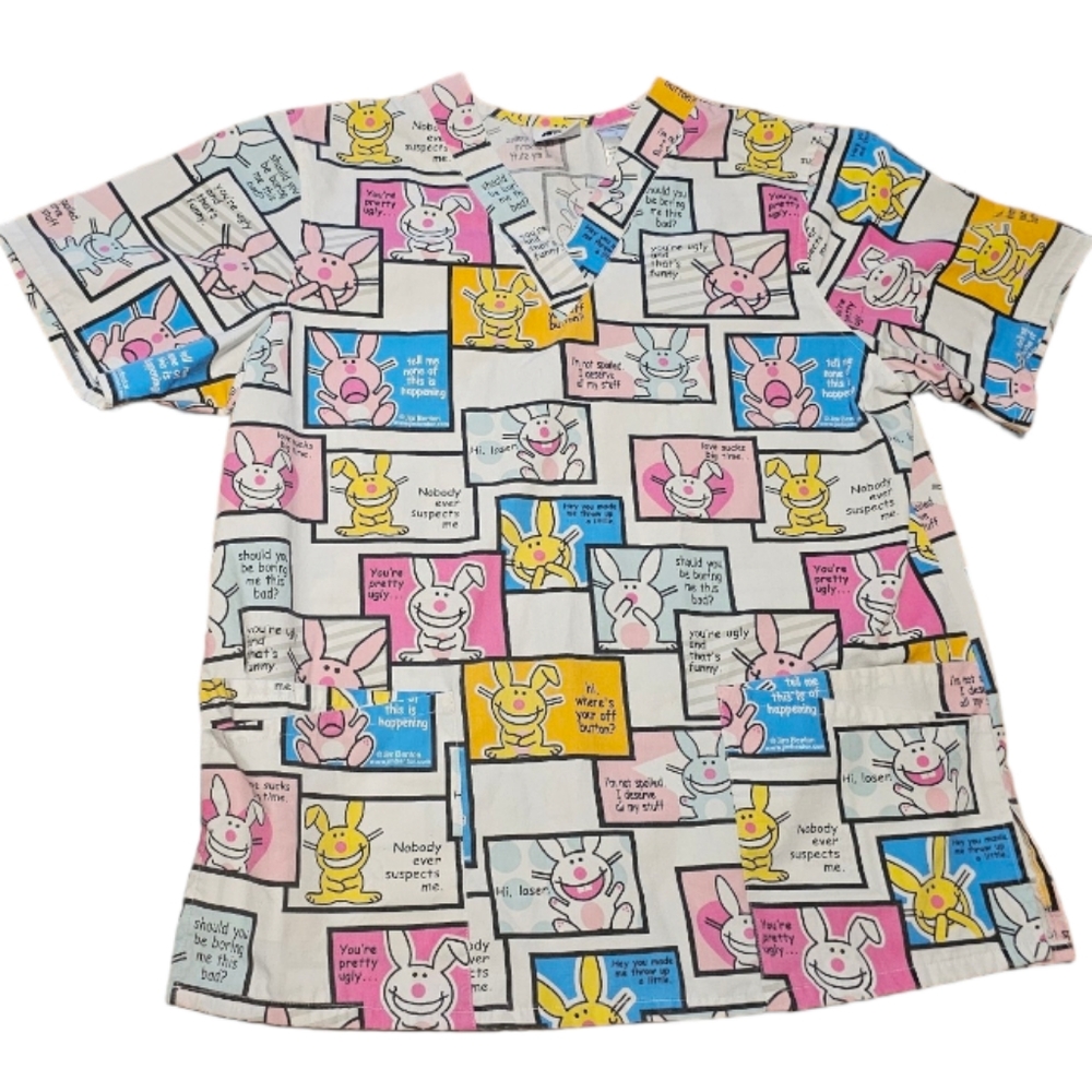 Jim Benton Y2k It's Happy Bunny Cartoon Nurse Scrub Size Small